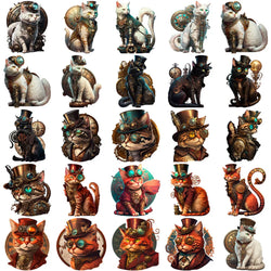 10/30/50pcs Vintage Steampunk Cat Sticker Packs (ONLINE ORDER ONLY)