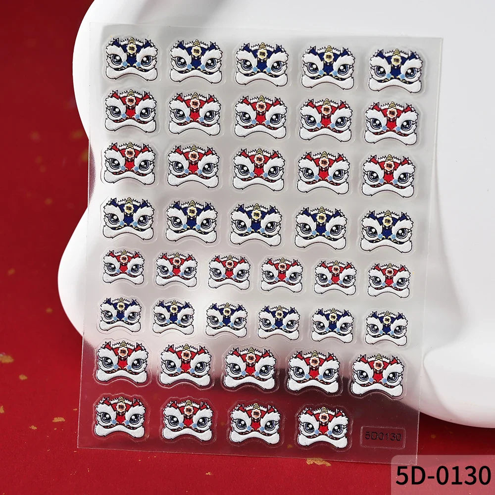 1pcs Cute Good Luck Lion Head Nail Art Sticker Chinese New Year 2025 Nail Decal 5D Reliefs Self Adhesive Design Decoras Decals * (ONLINE ORDER ONLY)