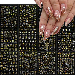 12pcs 3D Golden Glitter Heart Love Nail Stickers Valentine Self Adhesive Cute Cartoon Decal Geometry Slider Manicure Decoration* (ONLINE ORDER ONLY)