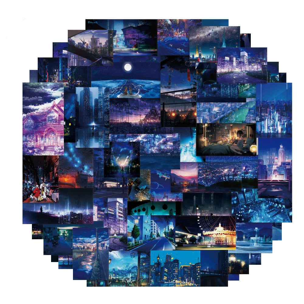City Night Landscape Stickers 10/30/55pcs - DIY Skateboard Laptop Phone Car Fridge PVC (Online Order Only)
