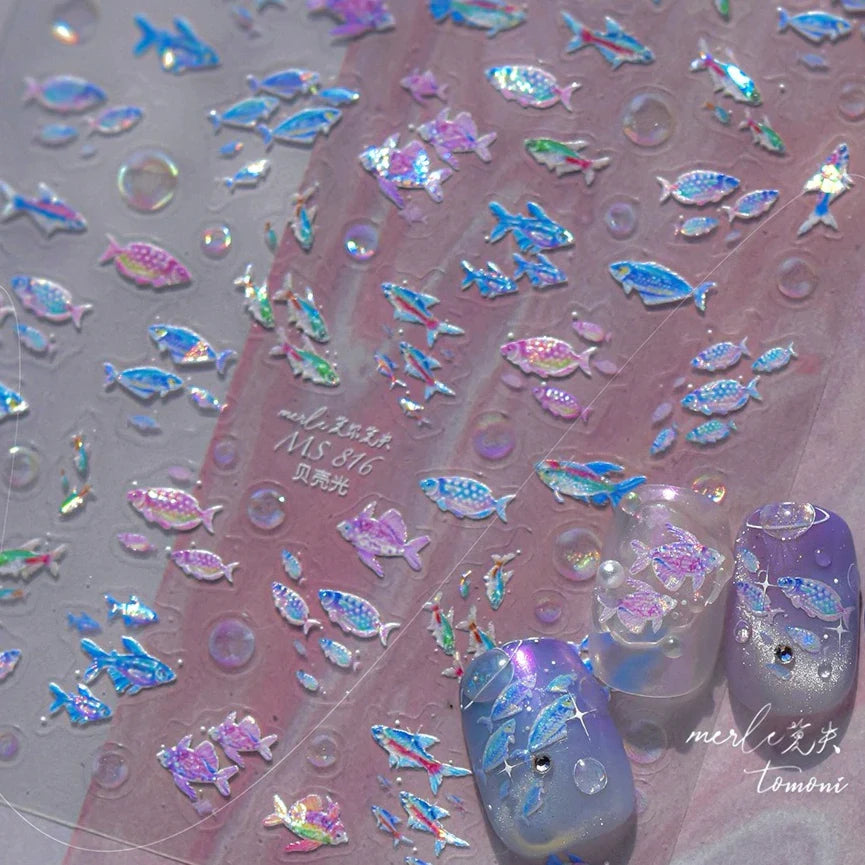 Deep Sea Animal Fish Shoal of Fish Whale Coral Dolphin Summer Beach Cute Jellyfish Bubble Bathyal Fauna Nail Art Stickers Decals (ONLINE ORDER ONLY)