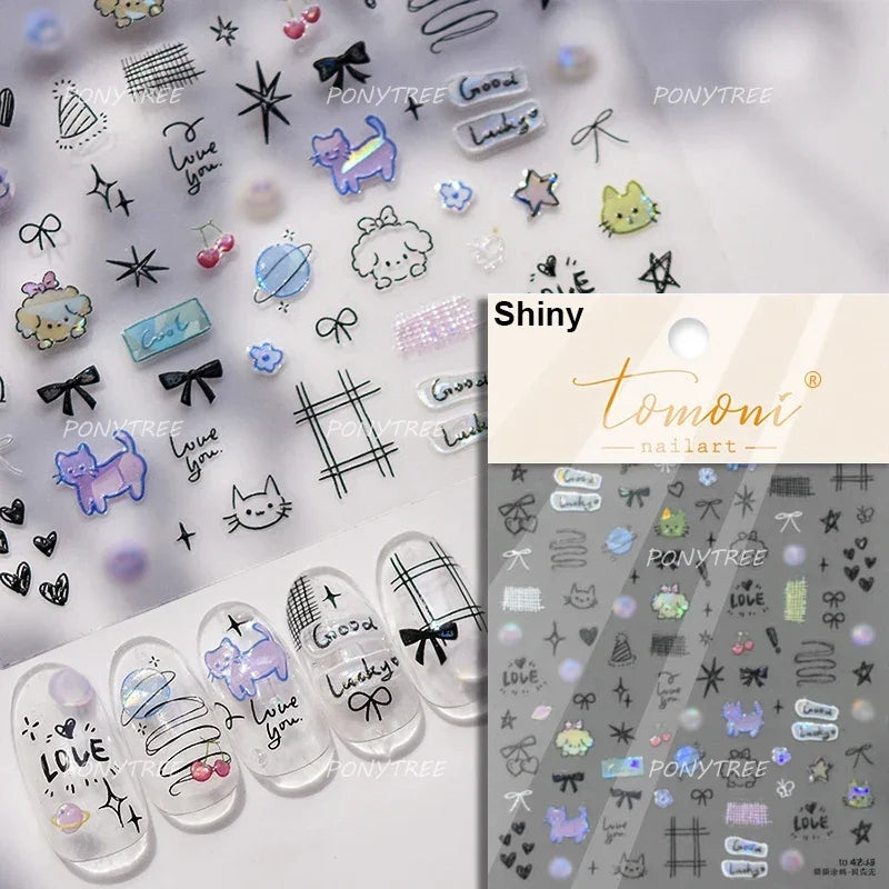 Cute Apple Fruit Dog Puppy Cat Kitten Adhesive Nail Art Sticker Charming Delicate Rhinestone Shiny Manicure Decals Nail Supplies (ONLINE ORDER ONLY)