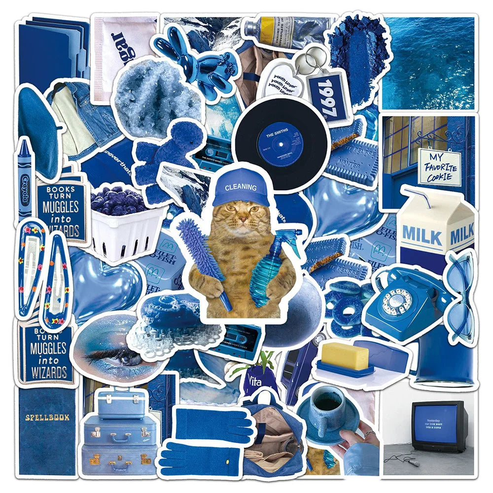 10/30/50PCS Ins Style Cartoon Blue Stickers Graffiti Decoration DIY Phone Bike Guitar Notebook Skateboard Kids Cute Decals Toys (ONLINE ORDER ONLY)