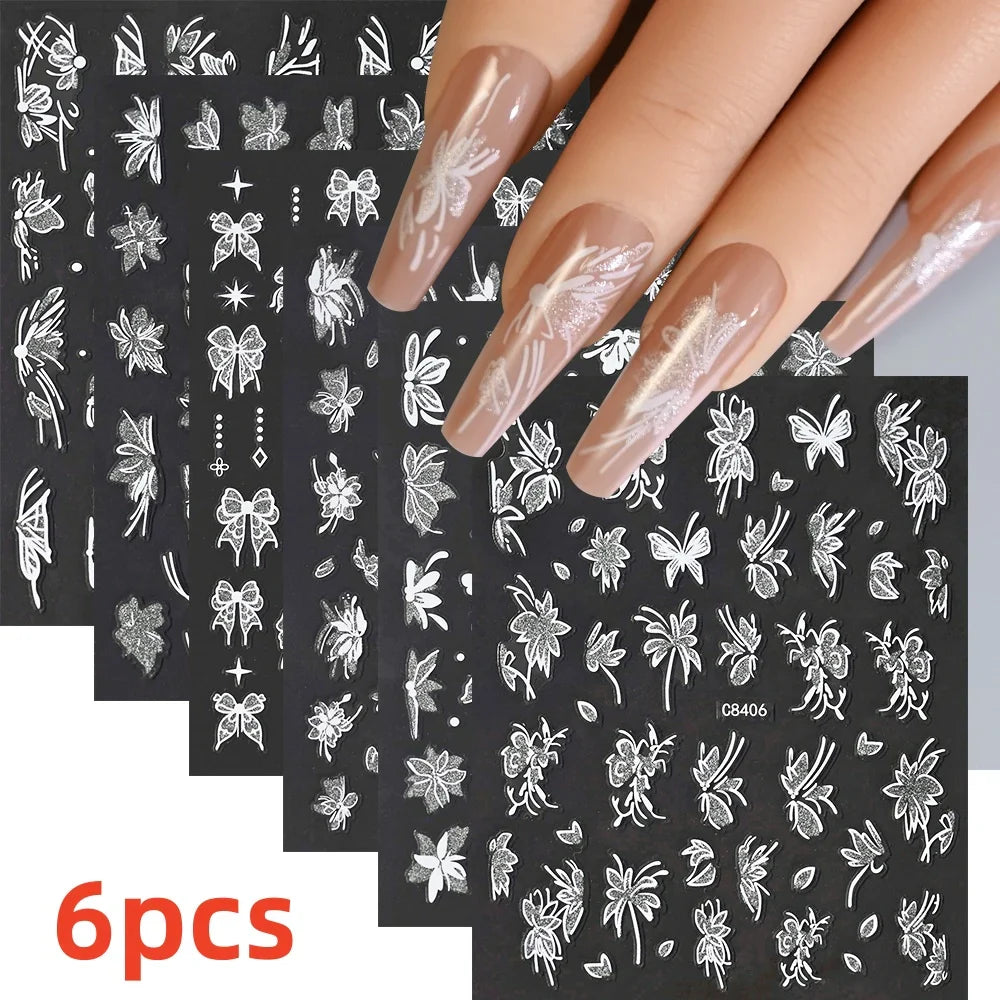 5/8Pcs 3D Hawaiian Flowers Nail Art Stickers Summer Decors with Tropical Leaves Slider Vibrant Pink & White Flowers for Parties* (ONLINE ORDER ONLY)