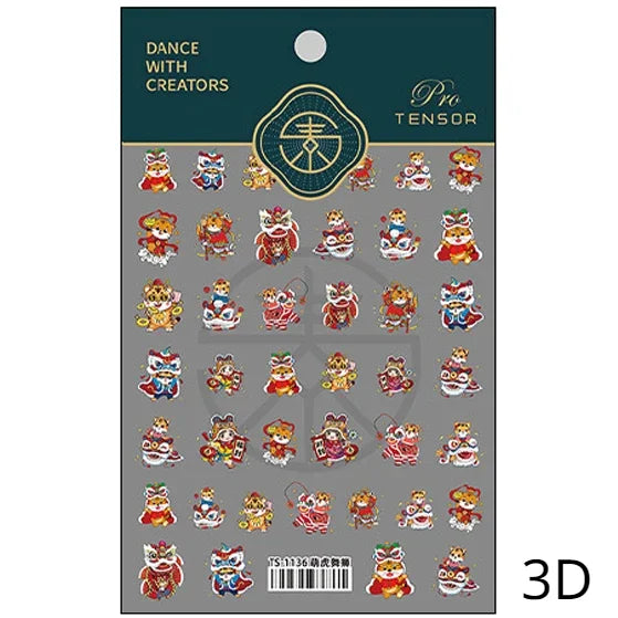 Red Lantern Tradition Design Soft Reliefs Nail Art Stickers Lion 3D Ancient Chinese Knot 5D Self Adhesive Nail Decals Wholesale (ONLINE ORDER ONLY)