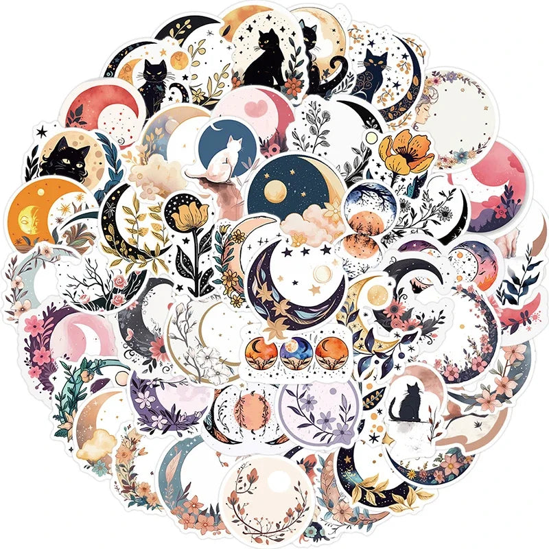 10/30/50PCS Moon Flower Cat PVC Sticker Aesthetic Children's Decoration Scrapbooking Accessories DIY Stationery School Supplies (ONLINE ORDER ONLY)