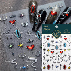 Retro Red Butterfly Snake Rose Flower Evil Eyes Gothic Architecture Cross Dark Self Adhesive Nail Art Stickers Manicure Decals (ONLINE ORDER ONLY)