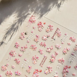 Pink Peach Blossom Flower White Pear Romantic Archaistic Swallow Window Adhesive Nail Art Stickers Rhinestone Manicure Decals (ONLINE ORDER ONLY)