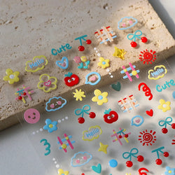 Flower Star Sun Grid Line Interesting Graffiti Tulip Cherry Apple Fruit Dot Painting Adhesive Nail Art Stickers Manicure Decals (ONLINE ORDER ONLY)