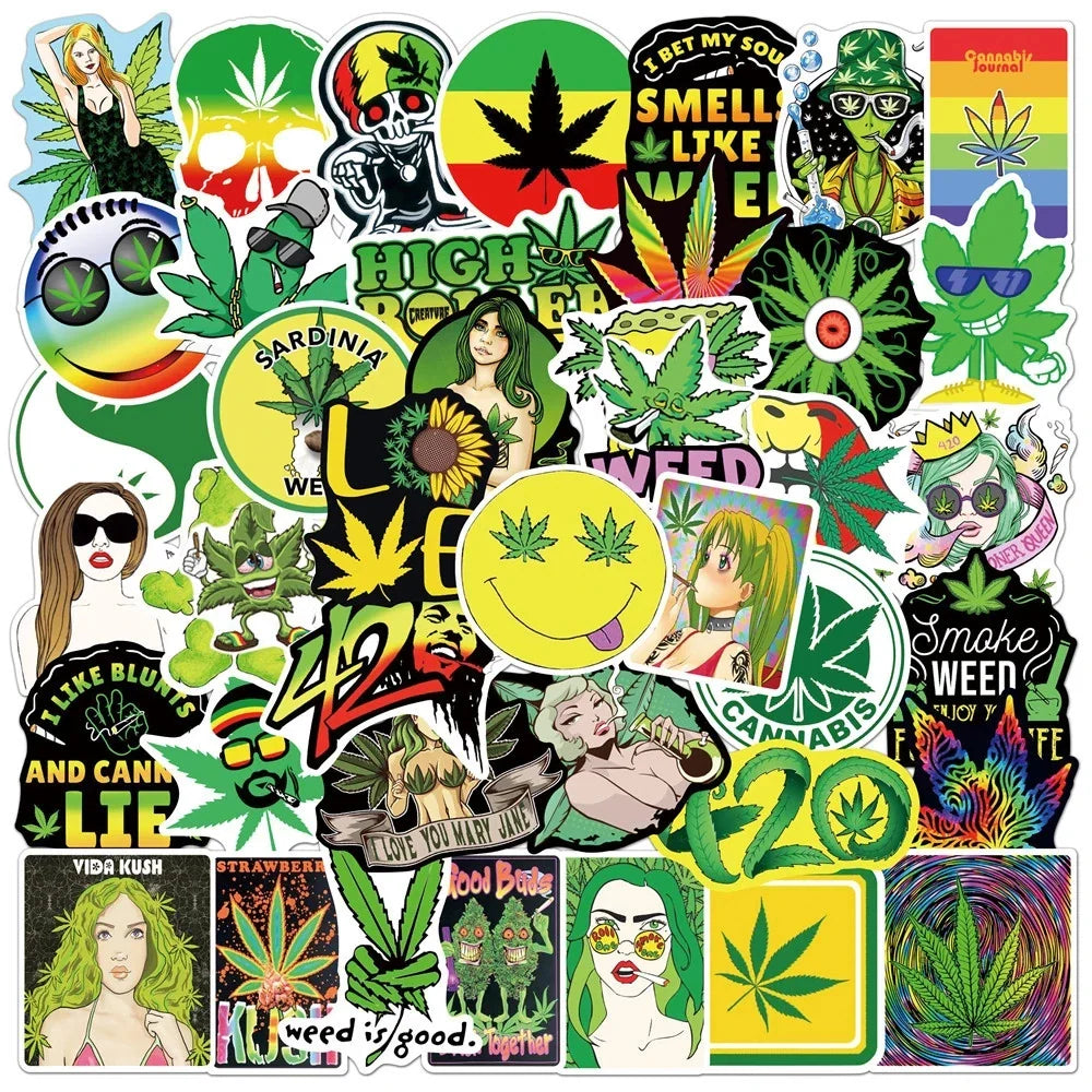 10/30/50PCS Funny Characters Leaves Weed Smoking Stickers Kid Toy PVC Waterproof Decals DIY Suitcase Motorcycle Bike Car Sticker (Online Order Only)