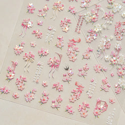 Pink Peach Blossom Flower White Pear Romantic Archaistic Swallow Window Adhesive Nail Art Stickers Rhinestone Manicure Decals (ONLINE ORDER ONLY)