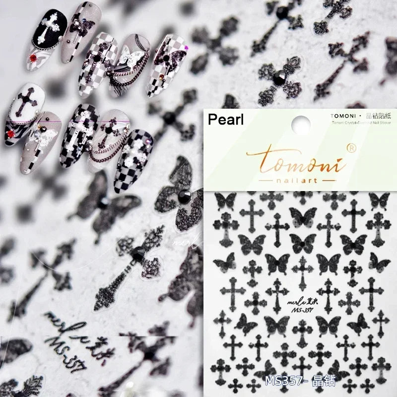 Charming Geometric Black Khaki Brown Grid Houndstooth Snowflake Flat Chic  Adhesive Nail Art Decoration Stickers Manicure Decals (Online Order Only)