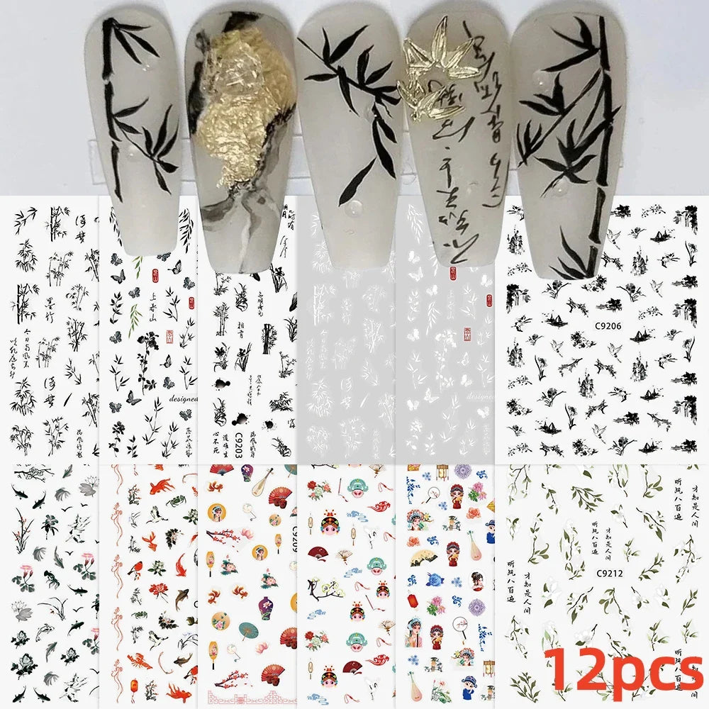 12PCS White Flowers Leaves 3D Nail Stickers Star/Moon/Sun Nail Art Decoration Decals Geometric Flower Stickers Nail Art Supplies (ONLINE ORDER ONLY)