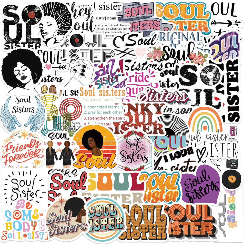 Soul Sister Stickers 50PCS Waterproof Aesthetic Decals for Phone Laptop Suitcase Skateboard Guitar (Online Order Only)