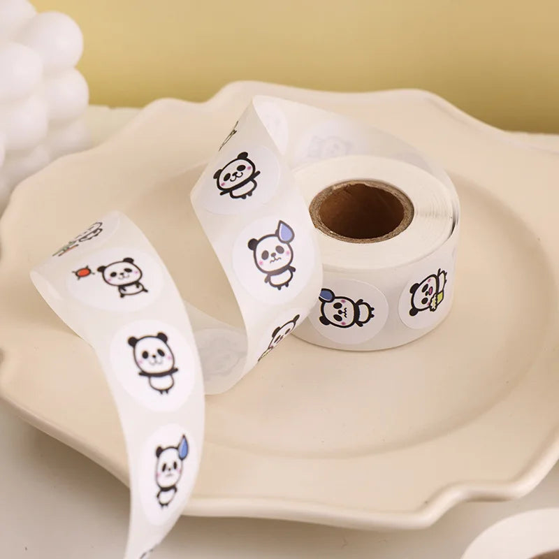 100-500Pcs Cartoon Panda Label Roll for Envelope Encourage Praise Student Work Stationery Seal Lable Children's Day Reward (ONLINE ORDER ONLY)