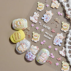 Spring Dog Bear Toy Rose Flower Floral Print Letter Bone Butterfly Cat Puppy Relief Adhesive Nail Art Stickers Manicure Decals (Online Order Only)