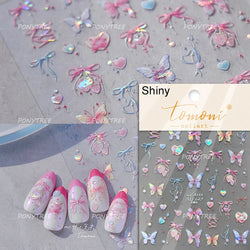 Pink Juicy Strawberry Fruit Cutting Line Ribbon Bowknot Star Happy Sweet Lovely Fruits Delicate Nail Art Stickers Manicure Decal (ONLINE ORDER ONLY)