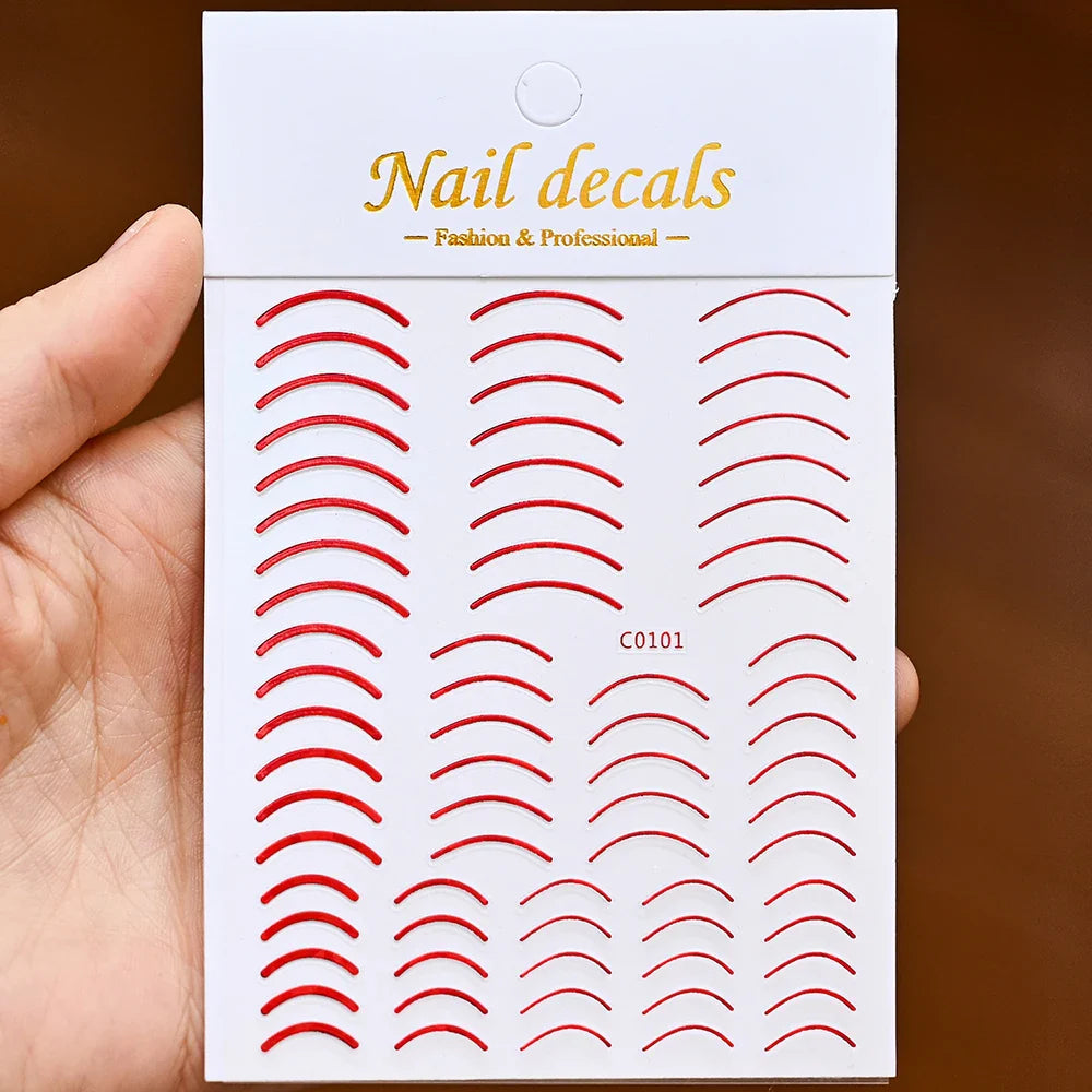 1Pc Laser Silver Gold Lines Stripe Nail Sticker Metal Strip Luxury Nails Slider Self Adhesive Slider Papers Transfer Stickers *& (Online Order Only)