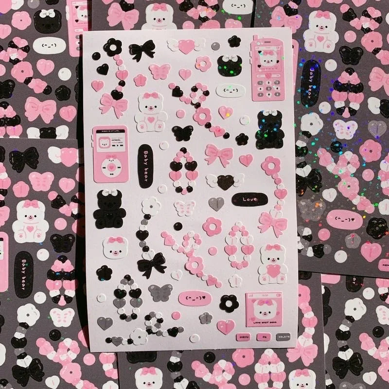 Korean Cute Devil Bear Dialog Laser Sticker Scrapbooking DIY Album Decoration Sticker Aesthetic Kawaii Stationery Halloween Gift (ONLINE ORDER ONLY)