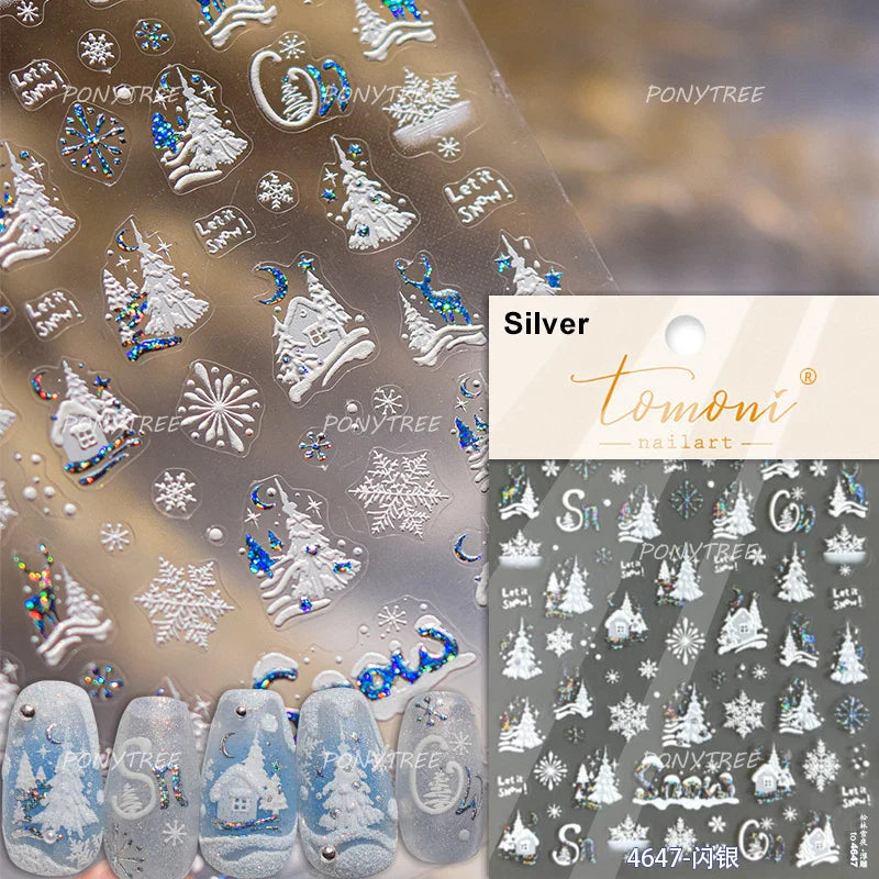 Shiny Pink Silver Hot Stamping Snow Adhesive Nail Art Sticker Snowflake Rhinestone Manicure Decal Nail Supplies for Professional (Online Order Only)