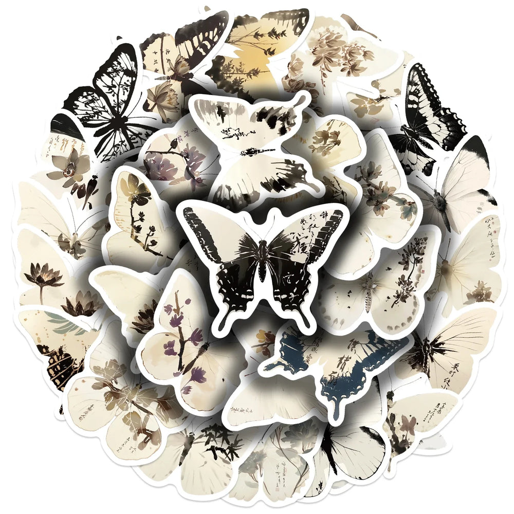 30Pcs Ink Butterfly Graffiti Stickers For Guitar Suitcase Phone Scrapbook DIY Vintage Sticker Craft Supplies (ONLINE ORDER ONLY)