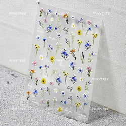 Chic Wild Flower Oil Painting Small Variegated Daisy Peach Blossom Lavender Petal Adhesive Nail Art Stickers Manicure Decals (Online Order Only)