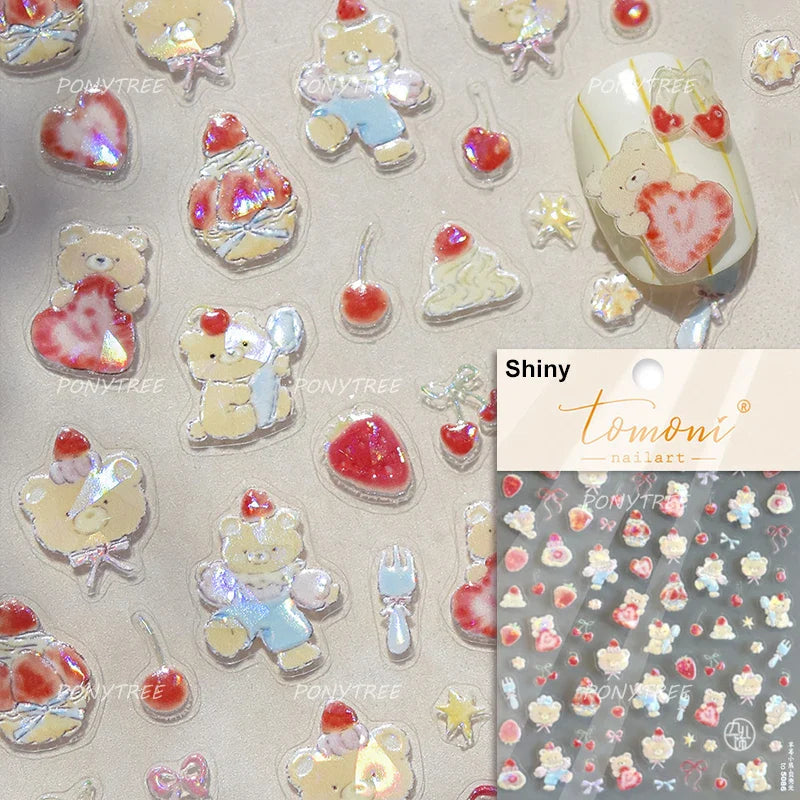 Pink Juicy Strawberry Fruit Cutting Line Ribbon Bowknot Star Happy Sweet Lovely Fruits Delicate Nail Art Stickers Manicure Decal (ONLINE ORDER ONLY)