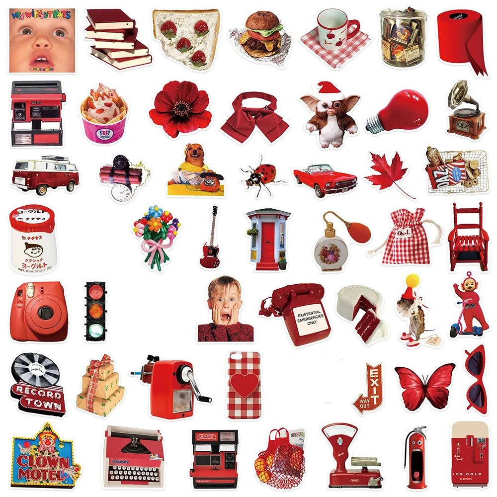 10/30/50PCS Cute Red Sticker Ins Style Cartoon Decoration For Phone Skateboard Notebook Fridge Suitcase Helmet Wall Decals Toys (ONLINE ORDER ONLY)