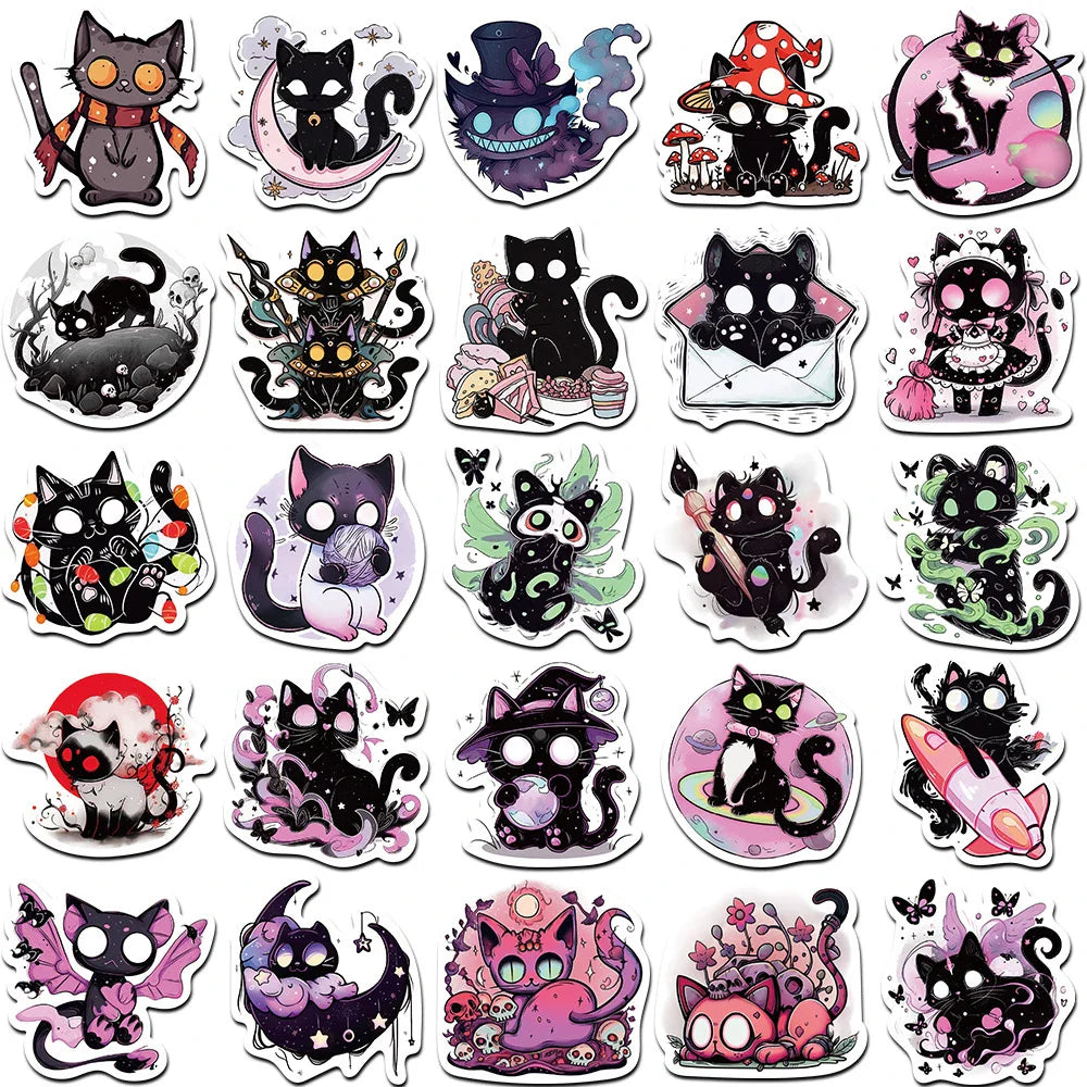 10/30/50pcs Cool Gothic Horror Cat Cartoon Graffiti Stickers Aesthetic Decals Laptop Suitcase Bike Decoration Waterproof Sticker (ONLINE ORDER ONLY)