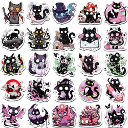 10/30/50pcs Cool Gothic Horror Cat Cartoon Graffiti Stickers Aesthetic Decals Laptop Suitcase Bike Decoration Waterproof Sticker (ONLINE ORDER ONLY)