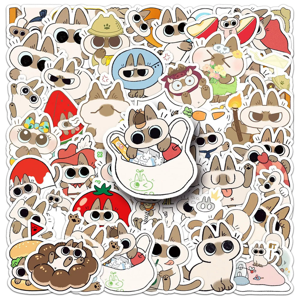 Kawaii Siamese Kitten Stickers Cute Cat Cartoon Decals for Laptop, Phone, Guitar, Fridge, Luggage (ONLINE ORDER ONLY)