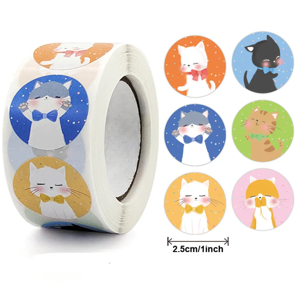 100-500pcs Round Cartoon Animals Thank You Stickers Cute Cats Teachers Reward Handmade Sealing Stickers Stickers (Online Order Only)