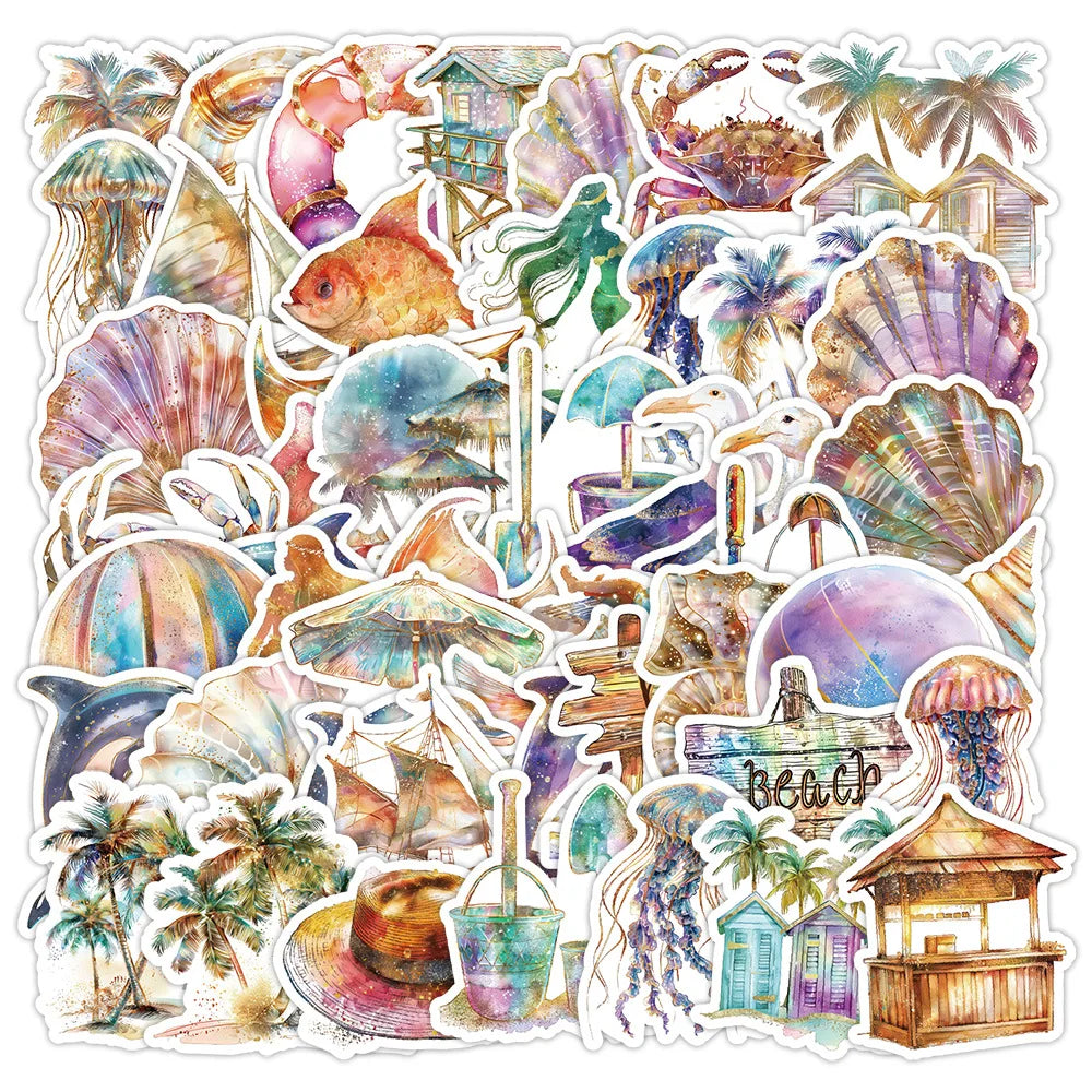 Beach Shell Stickers 10/30/50PCS Waterproof PVC Skateboard Notebook Decor (Online Order Only)