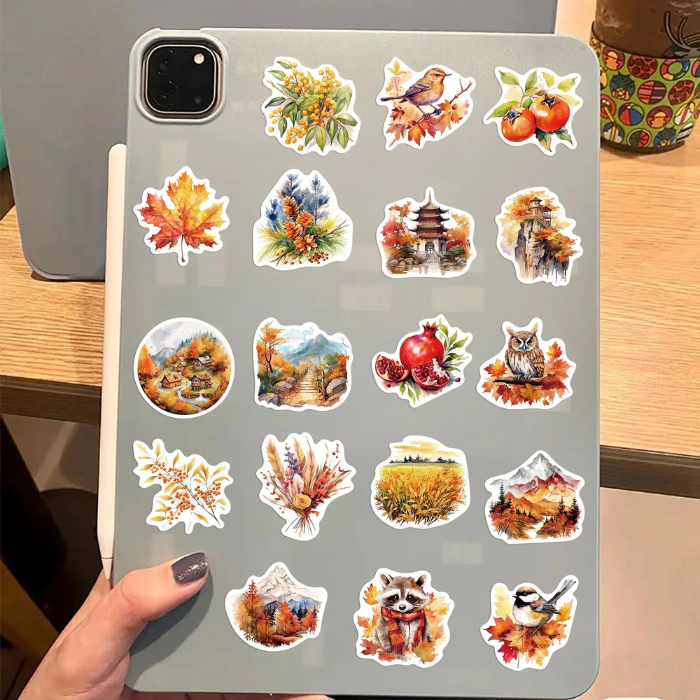 50pcs Waterproof Graffiti Cute Cartoon Autumn Animals Foods Stickers For Laptop Water Bottle Luggage Notebook Vinyl Decals﻿ (ONLINE ORDER ONLY)