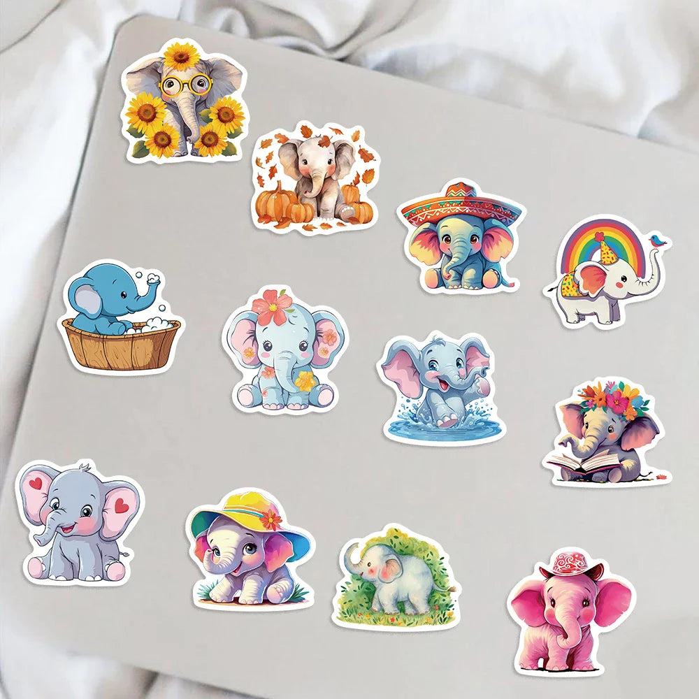 50pcs Elephant Stickers Pack Cute Animal Stickers Kawaii Stickers for Water Bottles Laptop Luggage Cartoon Waterproof Sticker (Online Order Only)