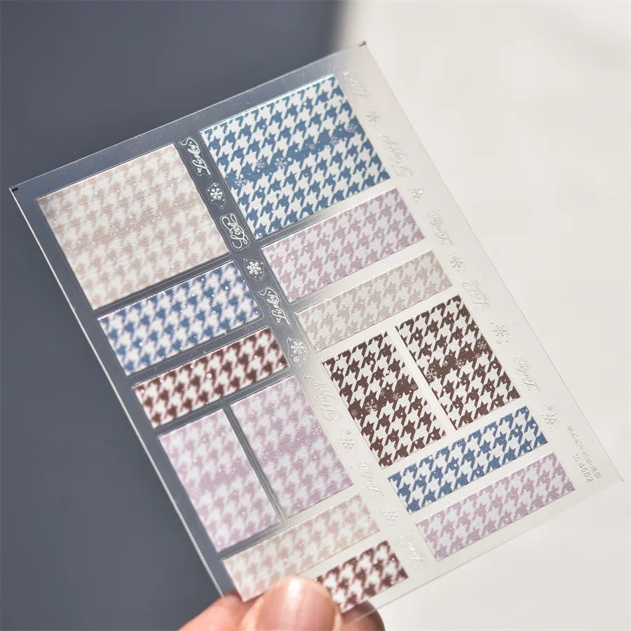 Charming Geometric Black Khaki Brown Grid Houndstooth Snowflake Flat Chic  Adhesive Nail Art Decoration Stickers Manicure Decals (Online Order Only)