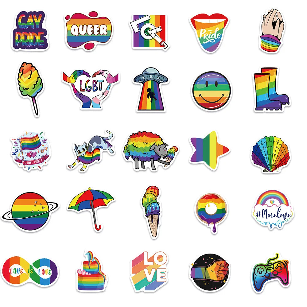 10/30/50Pcs Colorful Rainbow Funny LGBT Gay Pride Stickers On Skateboard Guitar Motorcycle Car Scrapbooking Laptop Suitcase Toys (ONLINE ORDER ONLY)