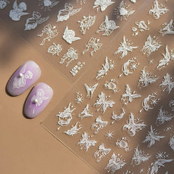 White Pink Baby Child Angel Wing Heart Bowknot Leaves Key Star Cupid's Arrow Archery Adhesive Nail Art Stickers Manicure Decals (ONLINE ORDER ONLY)