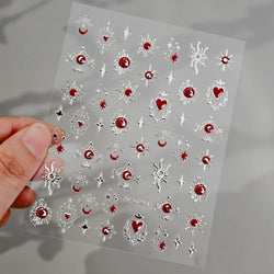 1pc Bohemian Valentine Nail Stickers 3D Self-Adhesive Fantasy Nail Art Glitter Sun, Heart, Lock, Star & Moon Designs Nail Decals (ONLINE ORDER ONLY)