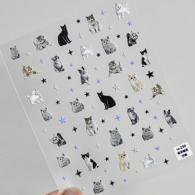 Lovely Dog Cat Animal Bunny 3D Soft Embossed Relief Self Adhesive Nail Art Stickers Cute Pretty Puppy Kitty Star Manicure Decals (ONLINE ORDER ONLY)