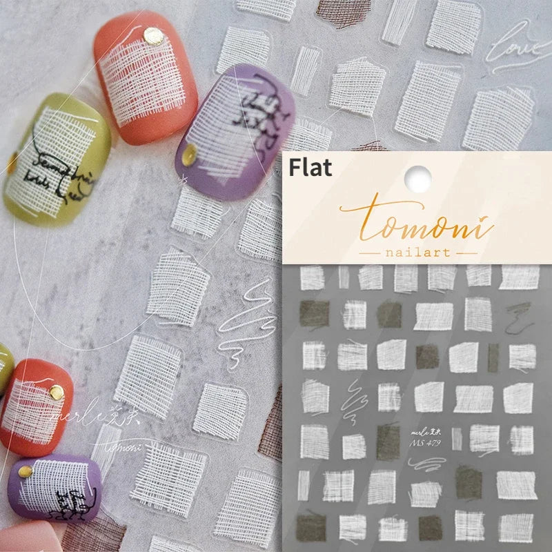 French Style Geometric Black White Square Grid Rhombus Stripe 3D Self Adhesive Nail Art Stickers Shiny Rhinestone Manicure Decal (ONLINE ORDER ONLY)