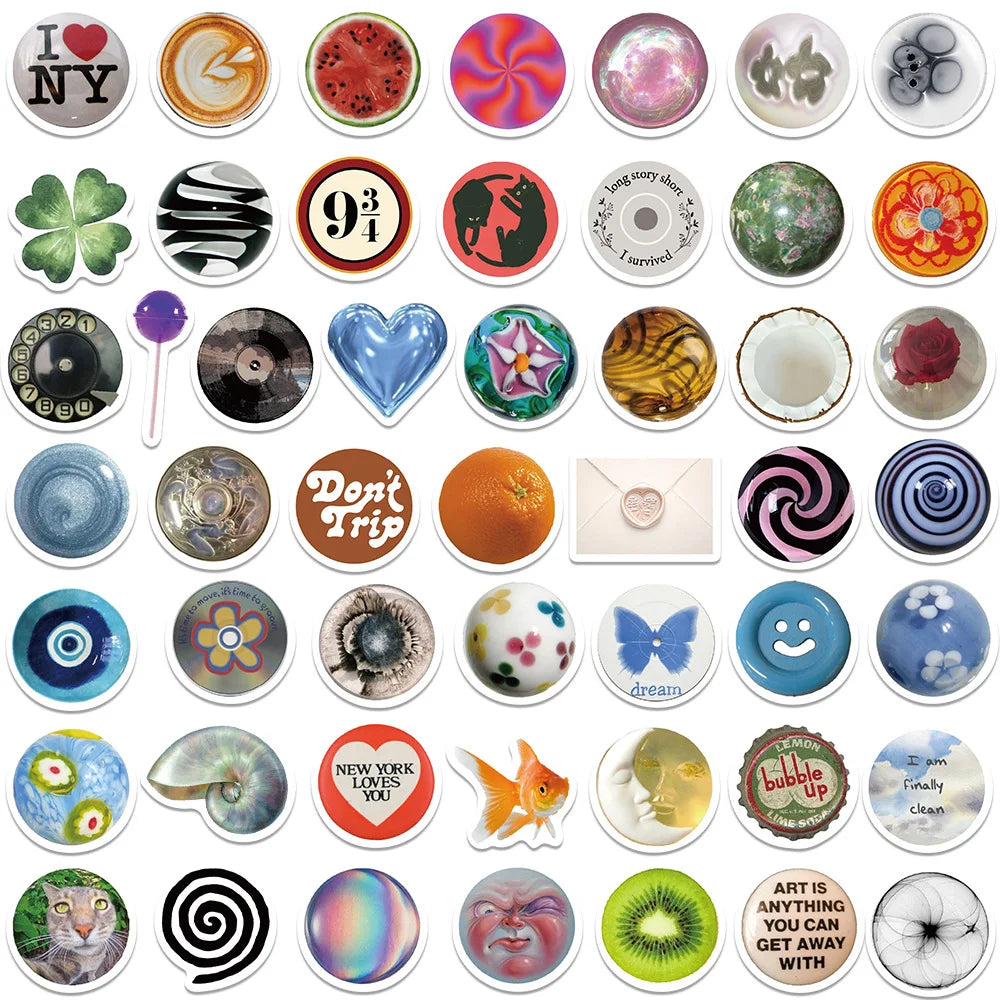 10/30/50/100PCS Funny Cartoon Ins Style Round Stickers Graffiti Decals Waterproof Notebook Phone Bike Guitar Fridge Kids Toys (ONLINE ORDER ONLY)