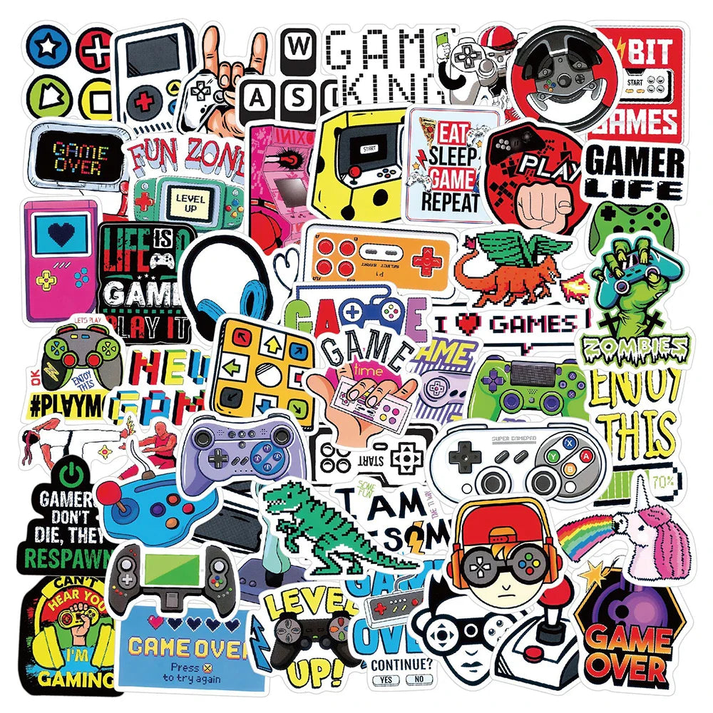 10/30/50PCS Game Machine Gamepad Stickers Cartoon Graffiti Decals Toy Phone Scrapbook Laptop Bike Fridge Waterproof Kids Sticker (ONLINE ORDER ONLY)