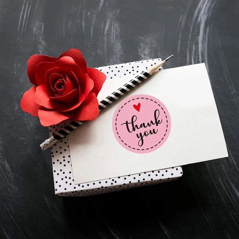 100-500PCS Heart Stickers Thank You Stickers for Business Merci Packaging Stickers Rolling Love for Packaging Decoration (ONLINE ORDER ONLY)