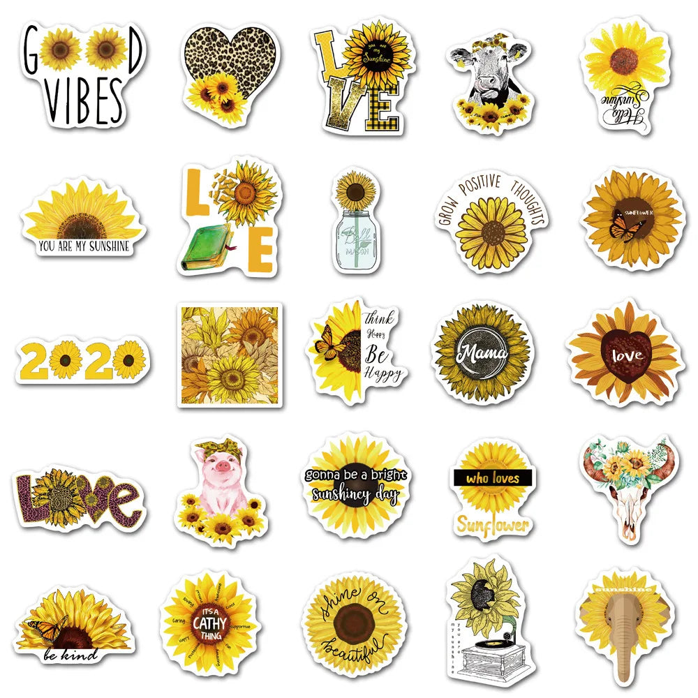 10/50Pcs You Are My Sunshine Sunflower Cartoon Graffiti Stickers Laptop Luggage Scrapbook Diary Phone Guitar Sticker Kid Toy (ONLINE ORDER ONLY)