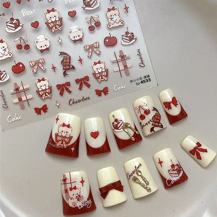 Bowknot Bear Cake Chocolates Food Star Cherry Apple Cook Love Heart Adhesive Nail Art Sticker Rhinestone Reliefs Manicure Decal (ONLINE ORDER ONLY)