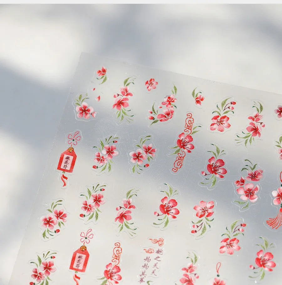 Graceful Peach Blossom Blessing Sachet Pretty Buckle Tassels Pendant Antique Radiant Adhesive Nail Art Stickers Manicure Decals (ONLINE ORDER ONLY)