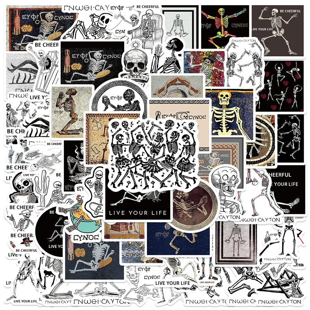 62PCS Retro Greece Micromosaic Skeleton Art Stickers for Car Laptop Phone Guitar Decals (ONLINE ORDER ONLY)