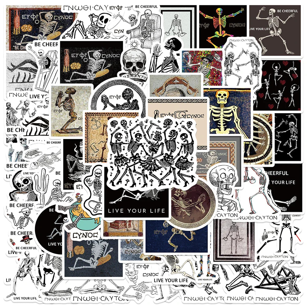 62PCS Retro Greece Micromosaic Skeleton Art Stickers for Car Laptop Phone Guitar Decals (ONLINE ORDER ONLY)