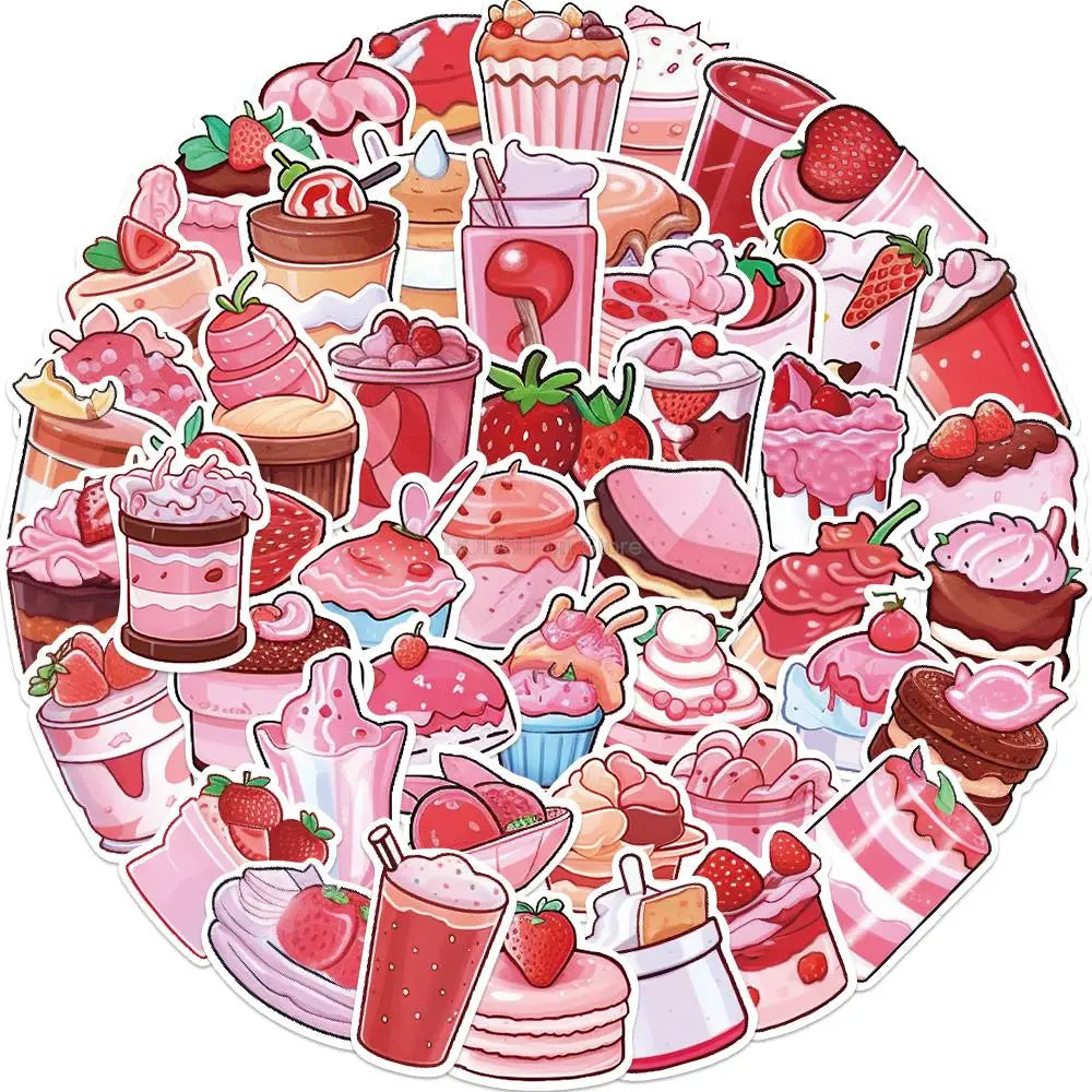 Cute Pink Cake Dessert Stickers for Phone, Cup, Notebook, Laptop, Fridge - 10/25/50PCS (Online Order Only)